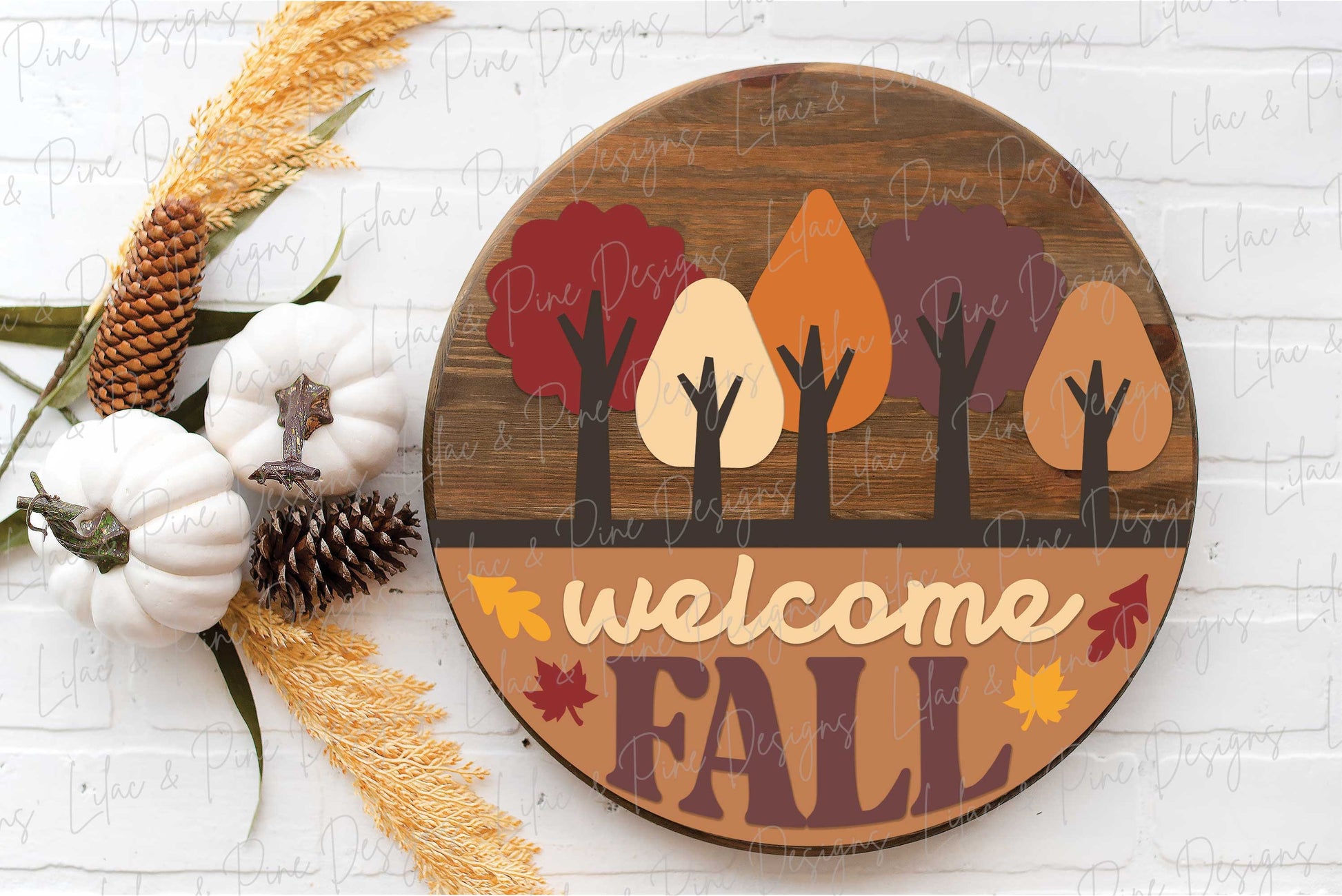 Welcome Fall sign SVG, Modern Fall door round SVG, Fall door hanger, Autumn porch decor SVG, fall leaves svg, Glowforge Svg, laser cut file