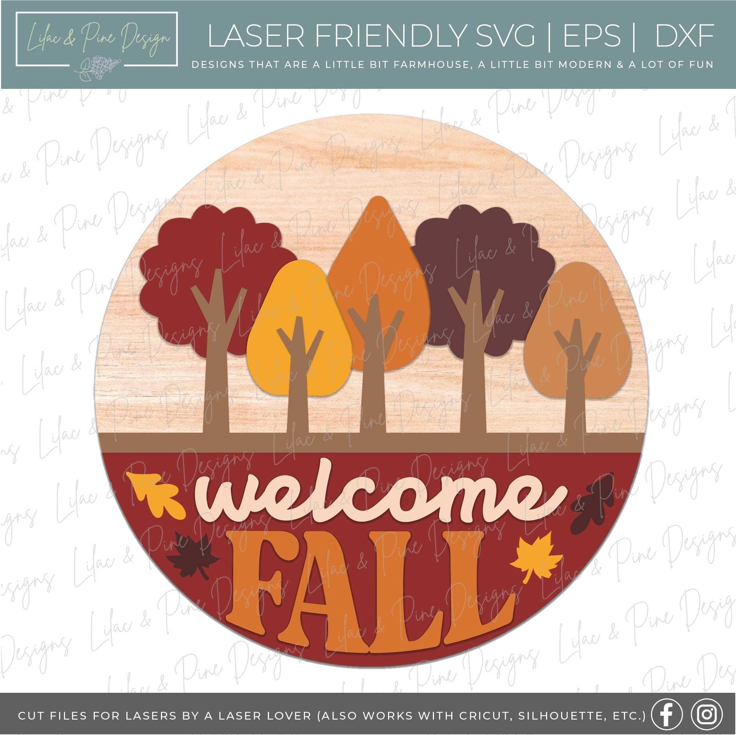 Welcome Fall sign SVG, Modern Fall door round SVG, Fall door hanger, Autumn porch decor SVG, fall leaves svg, Glowforge Svg, laser cut file