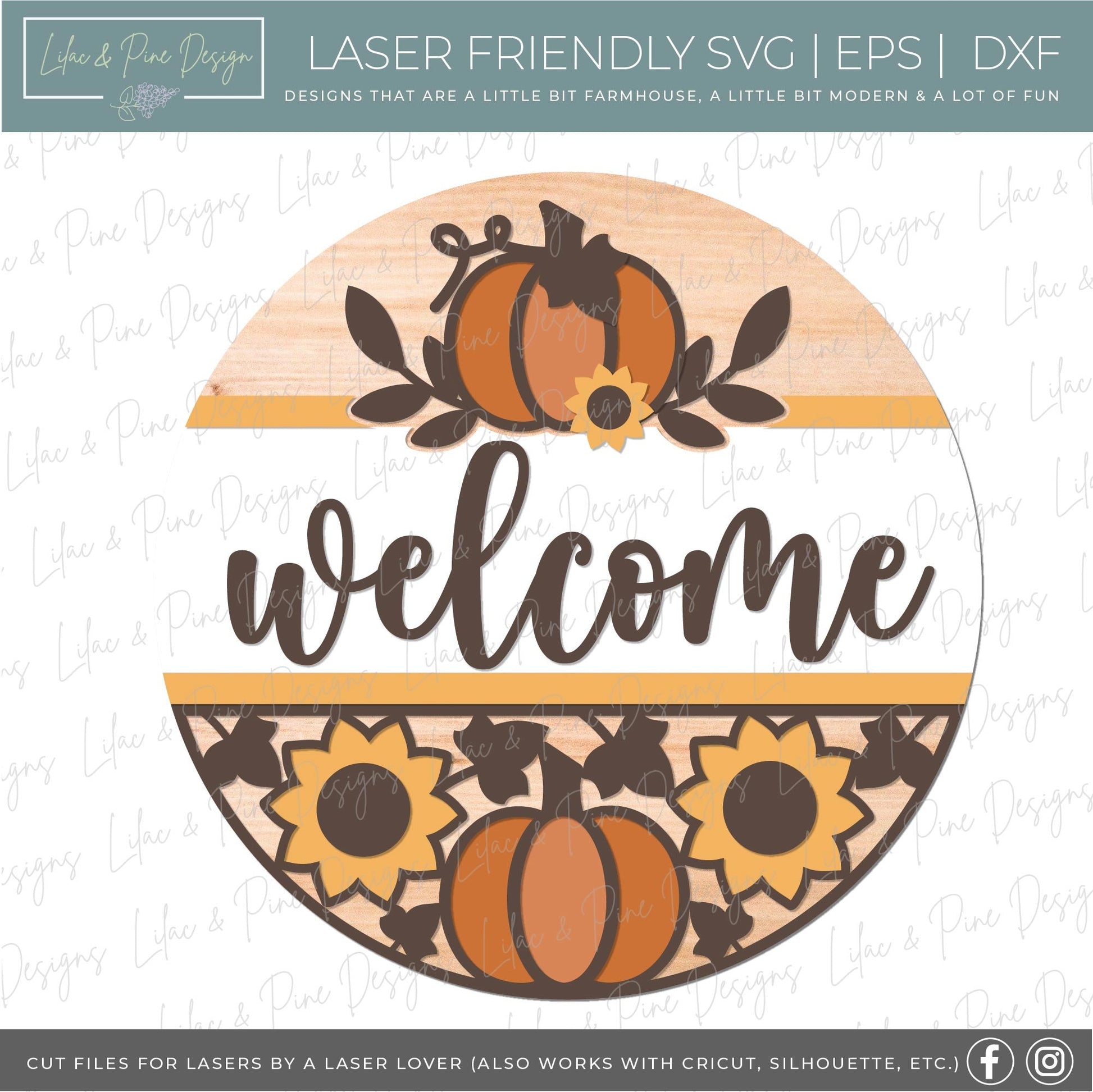 Fall door hanger SVG, Pumpkin welcome sign, Sunflower door hanger SVG, fall porch decor, autumn sign, Glowforge SVG, laser cut file