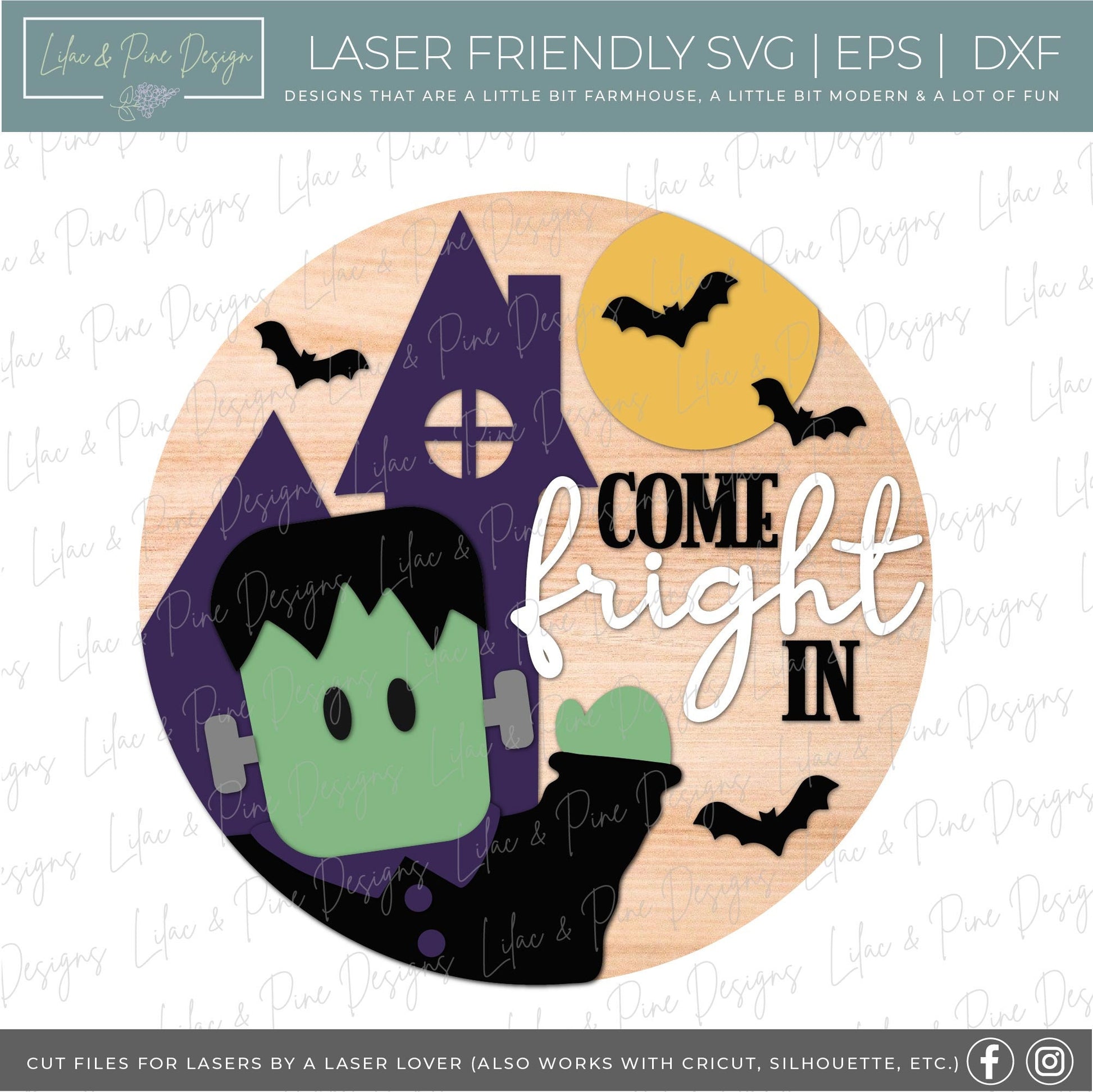 Halloween welcome bundle, Halloween door hanger SVG, ghost sign, magic owl SVG, bat sign, Frankenstein avg, Glowforge SVG, laser cut file