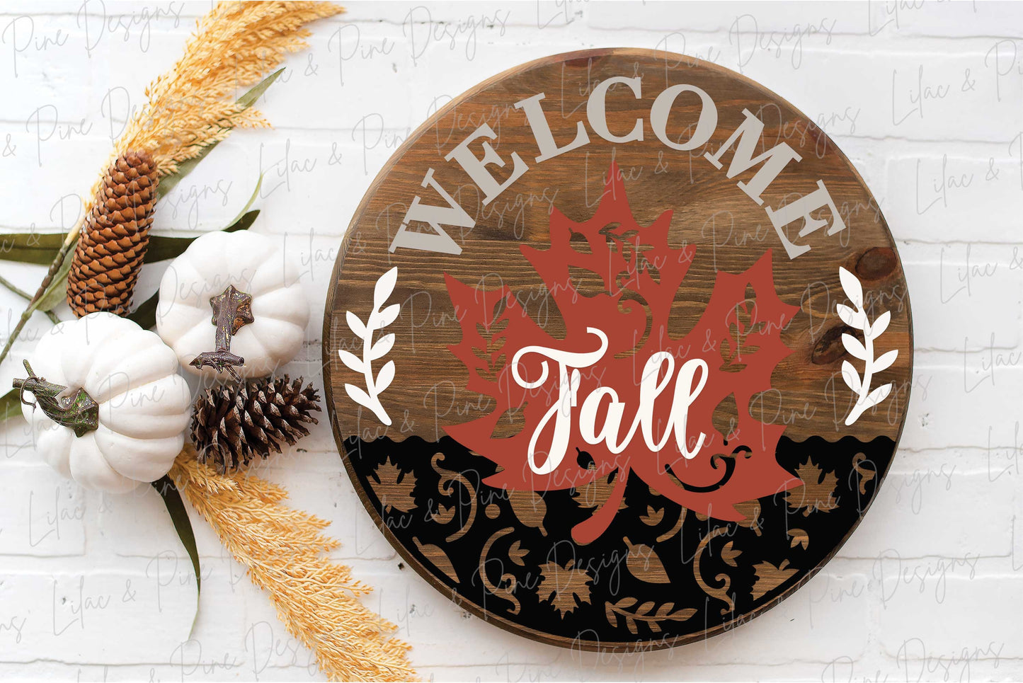 Welcome Fall SVG, Fall leaves door hanger, Fall Welcome round sign, Autumn porch decor SVG, maple leaf SVG, Glowforge Svg, laser cut file