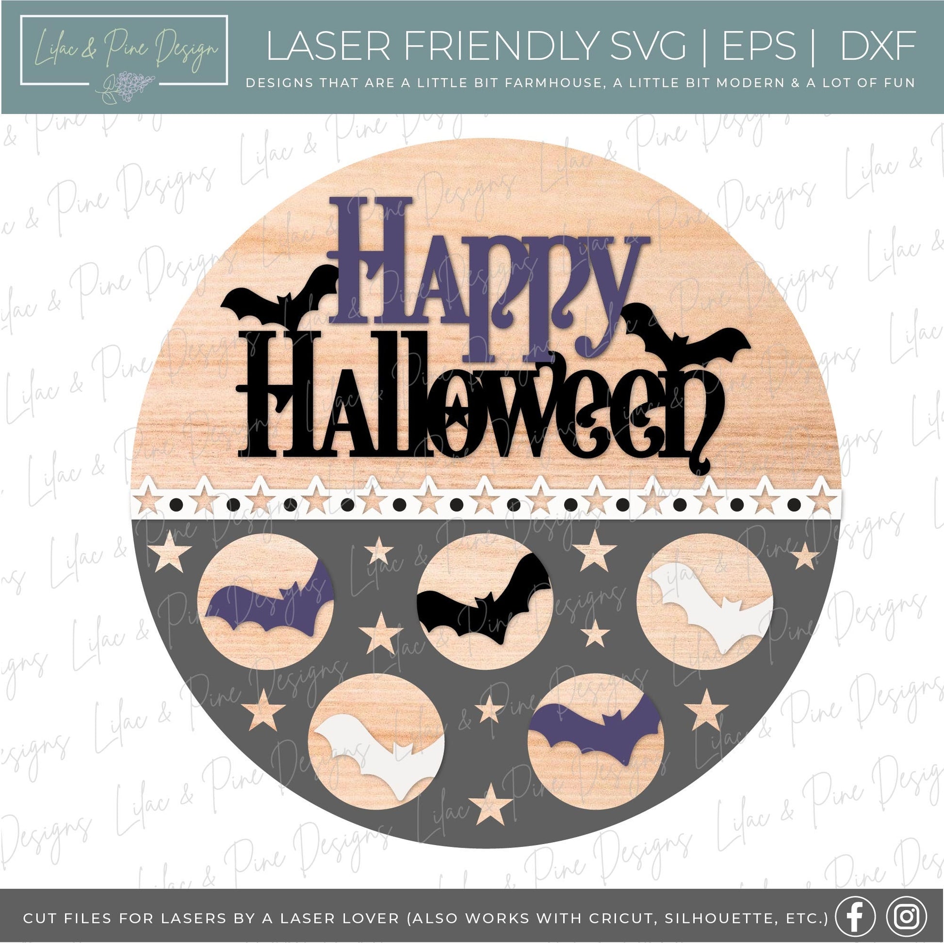 Halloween bat sign, Happy Halloween door hanger SVG, bat welcome sign SVG, Halloween decor, full moon svg, Glowforge Svg, laser cut file