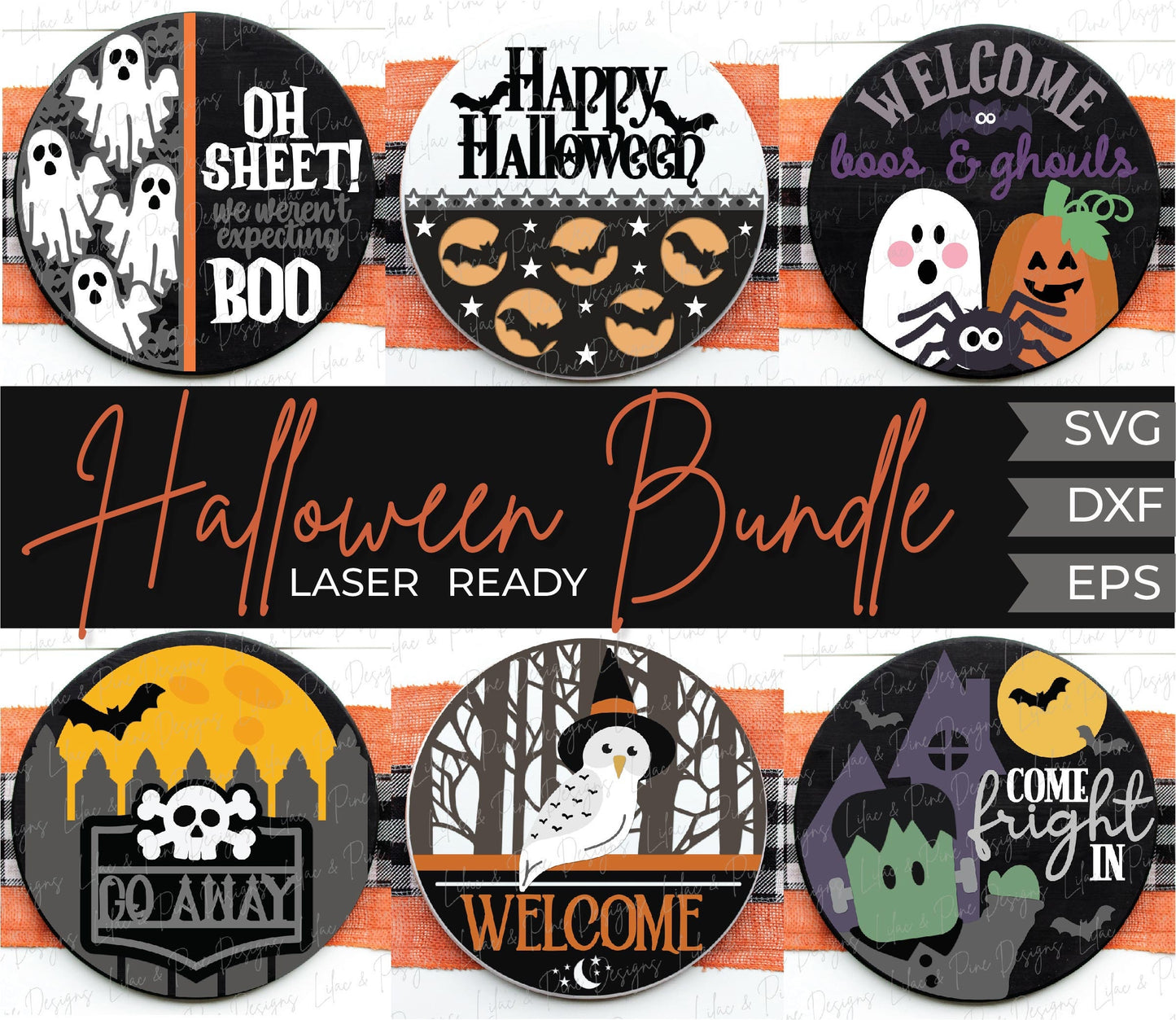 Halloween welcome bundle, Halloween door hanger SVG, ghost sign, magic owl SVG, bat sign, Frankenstein avg, Glowforge SVG, laser cut file