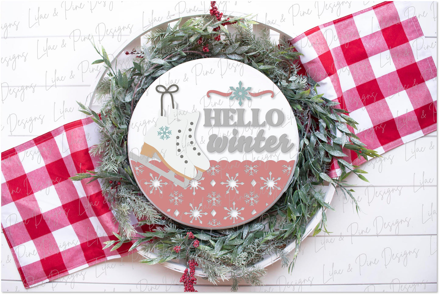 Hello winter sign SVG, Christmas welcome sign, Winter door hanger SVG, ice skates porch sign, snowflake decor, Glowforge Svg, laser cut file