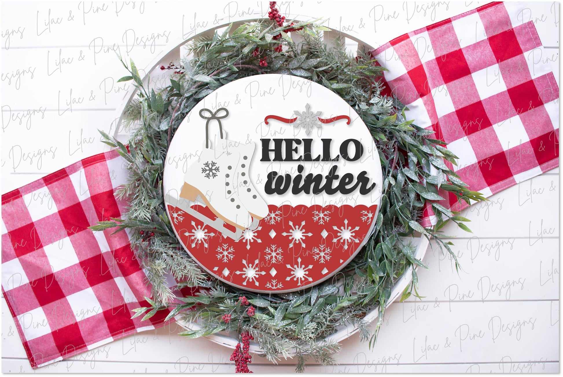 Hello winter sign SVG, Christmas welcome sign, Winter door hanger SVG, ice skates porch sign, snowflake decor, Glowforge Svg, laser cut file