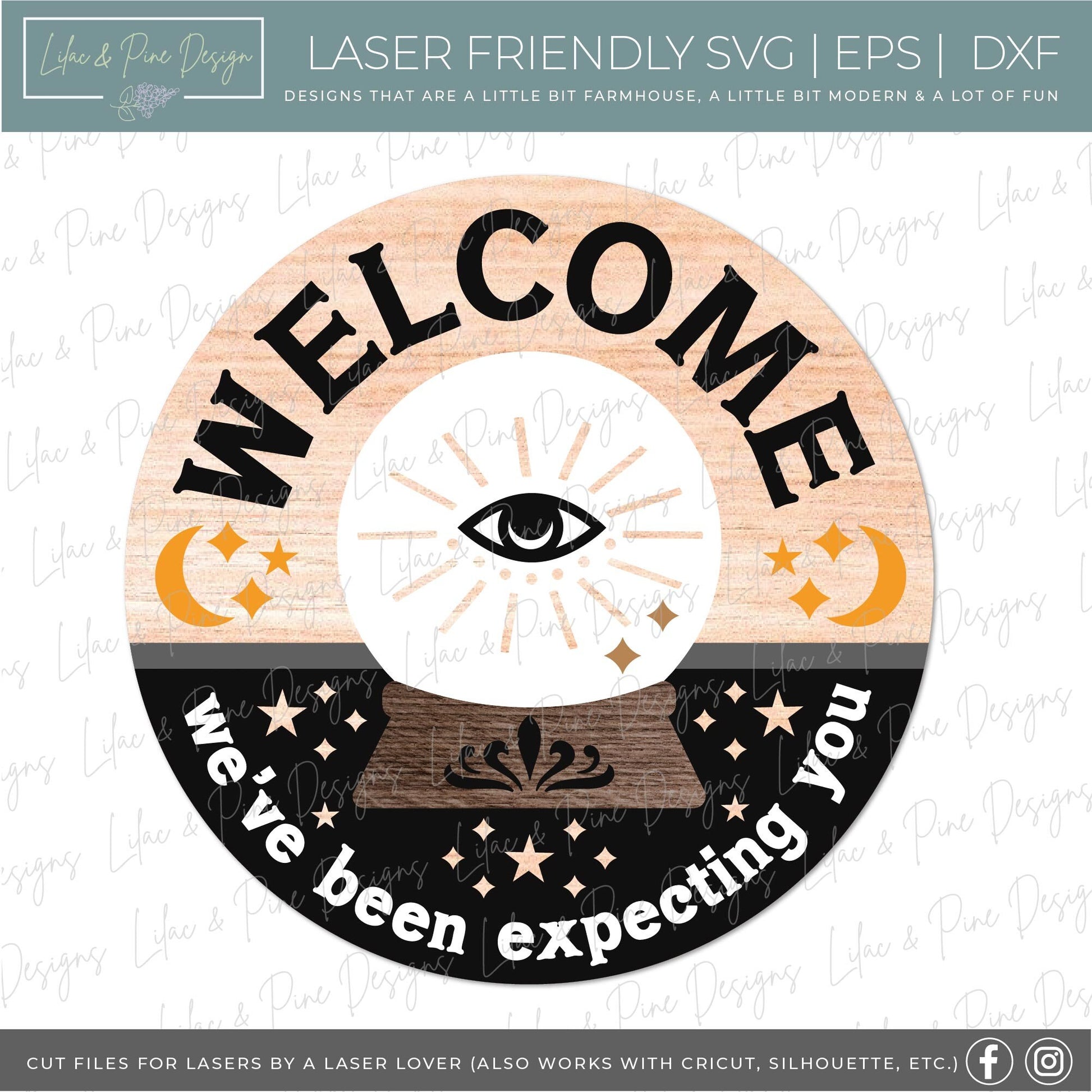 We've Been Expecting You, witchy door hanger SVG, Halloween welcome sign SVG, crystal ball front door sign, Glowforge Svg, laser cut file