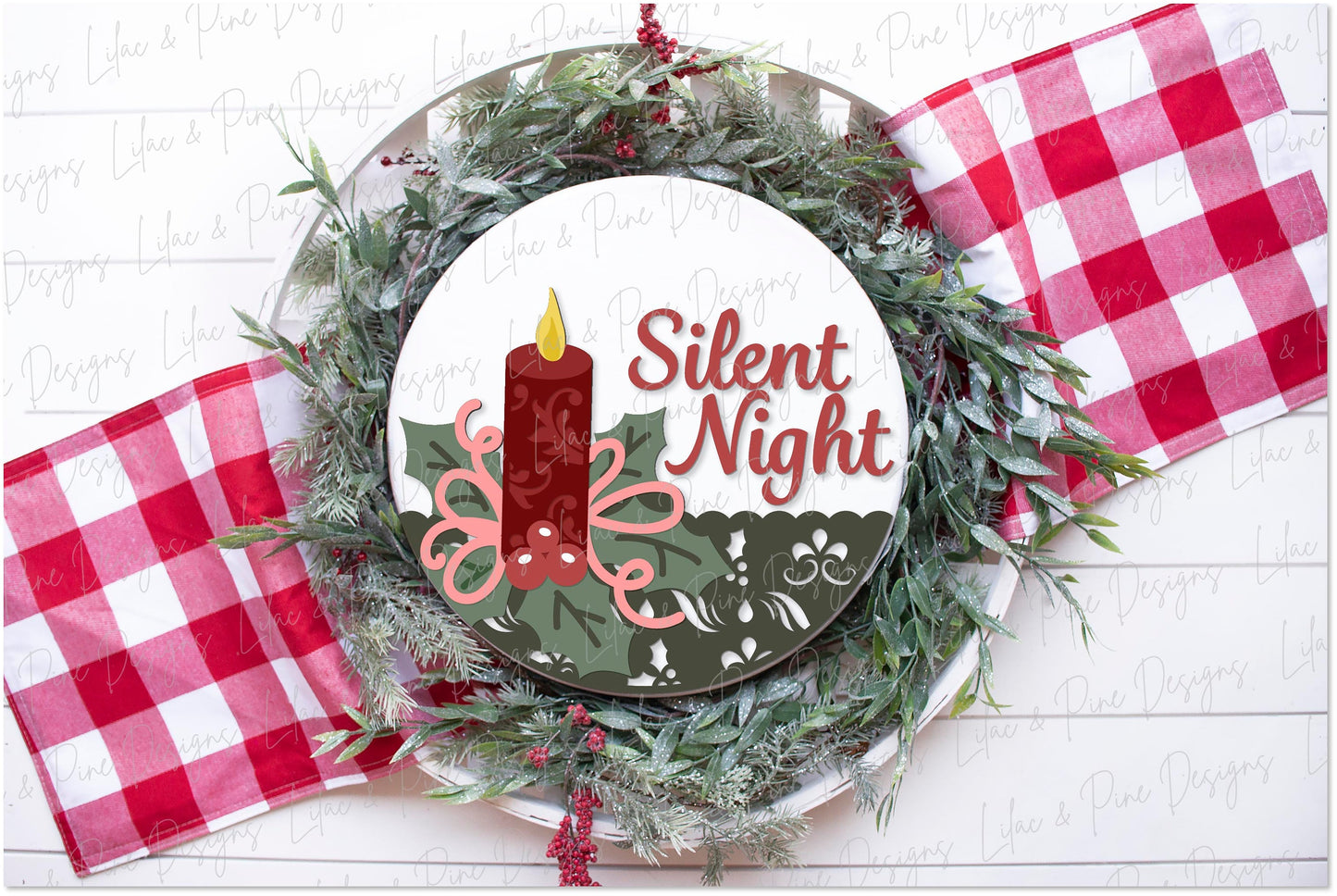 Christmas candle SVG, Elegant Christmas door hanger SVG, Peace on Earth svg, Silent Night welcome sign svg, laser cut file, Glowforge file