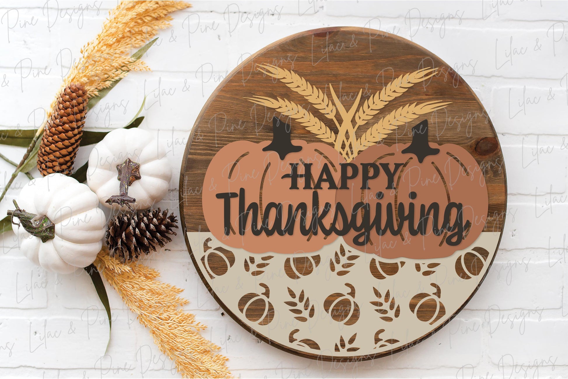 Happy Thanksgiving door hanger SVG, Wheat and Pumpkin sign SVG, Thanksgiving welcome sign, Thanksgiving decor, Glowforge SVG, laser cut file