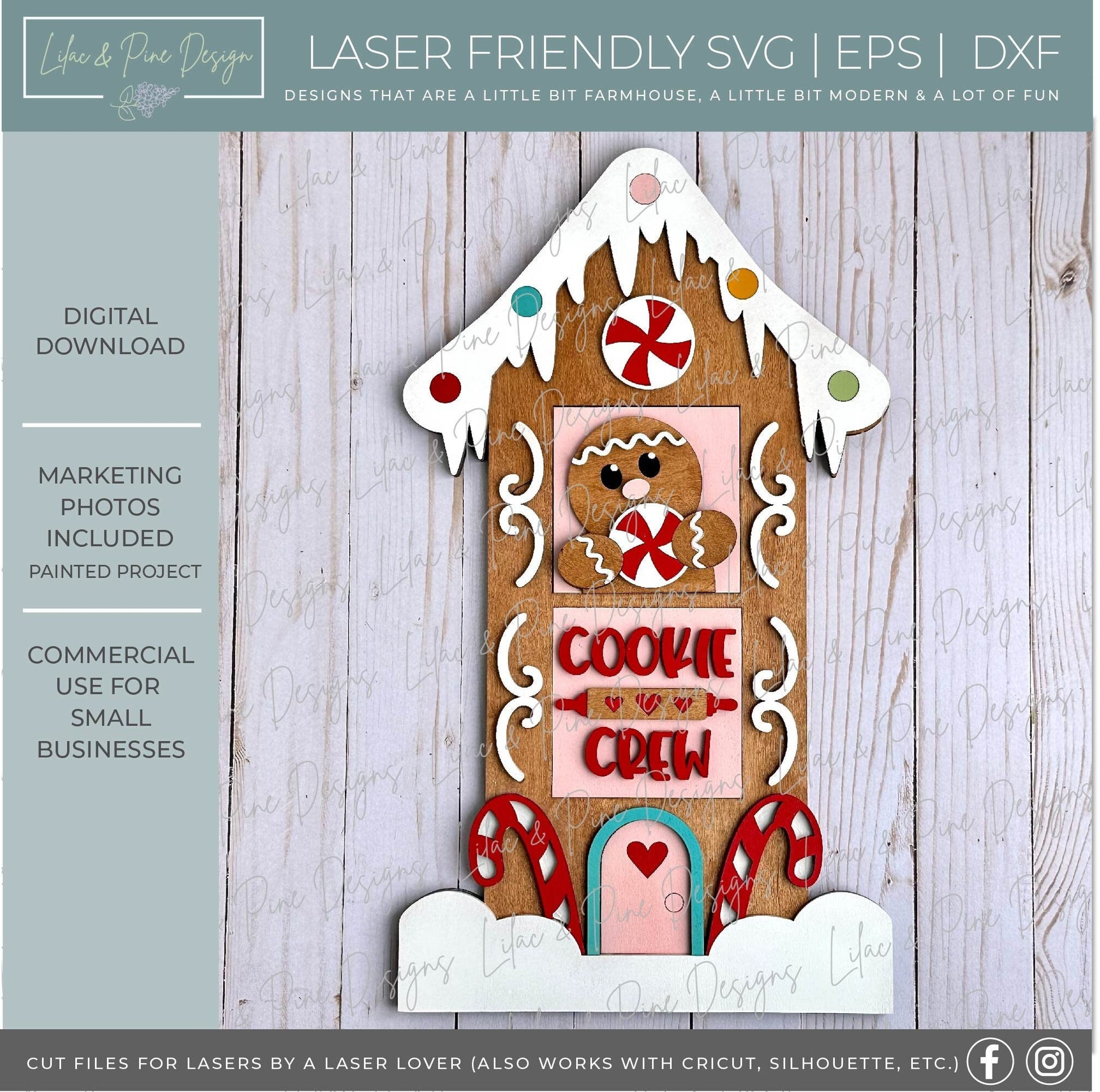 Gingerbread house SVG, interchangeable leaning ladder frame, Laser ready Christmas SVG, Christmas shelf decor, Glowforge SVG, laser cut file