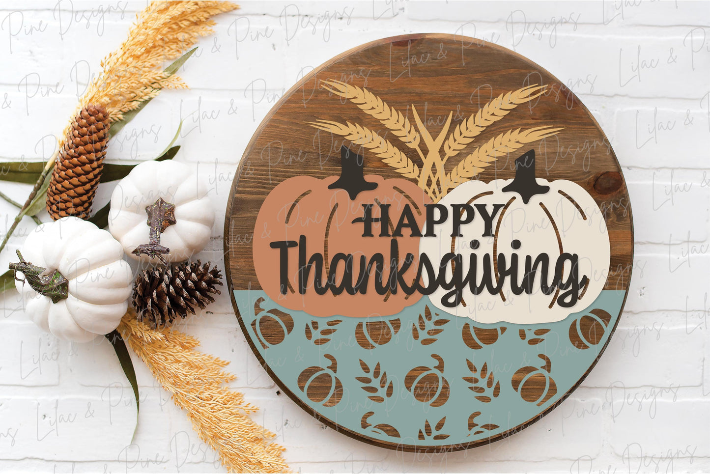 Happy Thanksgiving door hanger SVG, Wheat and Pumpkin sign SVG, Thanksgiving welcome sign, Thanksgiving decor, Glowforge SVG, laser cut file