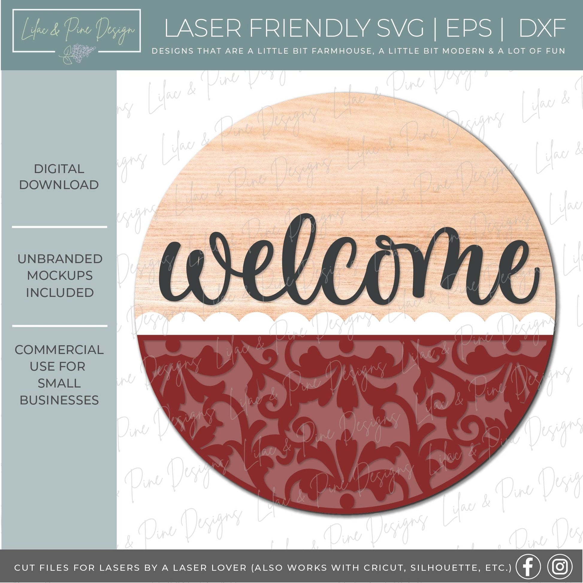 Elegant welcome sign SVG, Flourish door hanger SVG, everyday round welcome sign SVG, Glowforge Svg, laser cut file, digital download