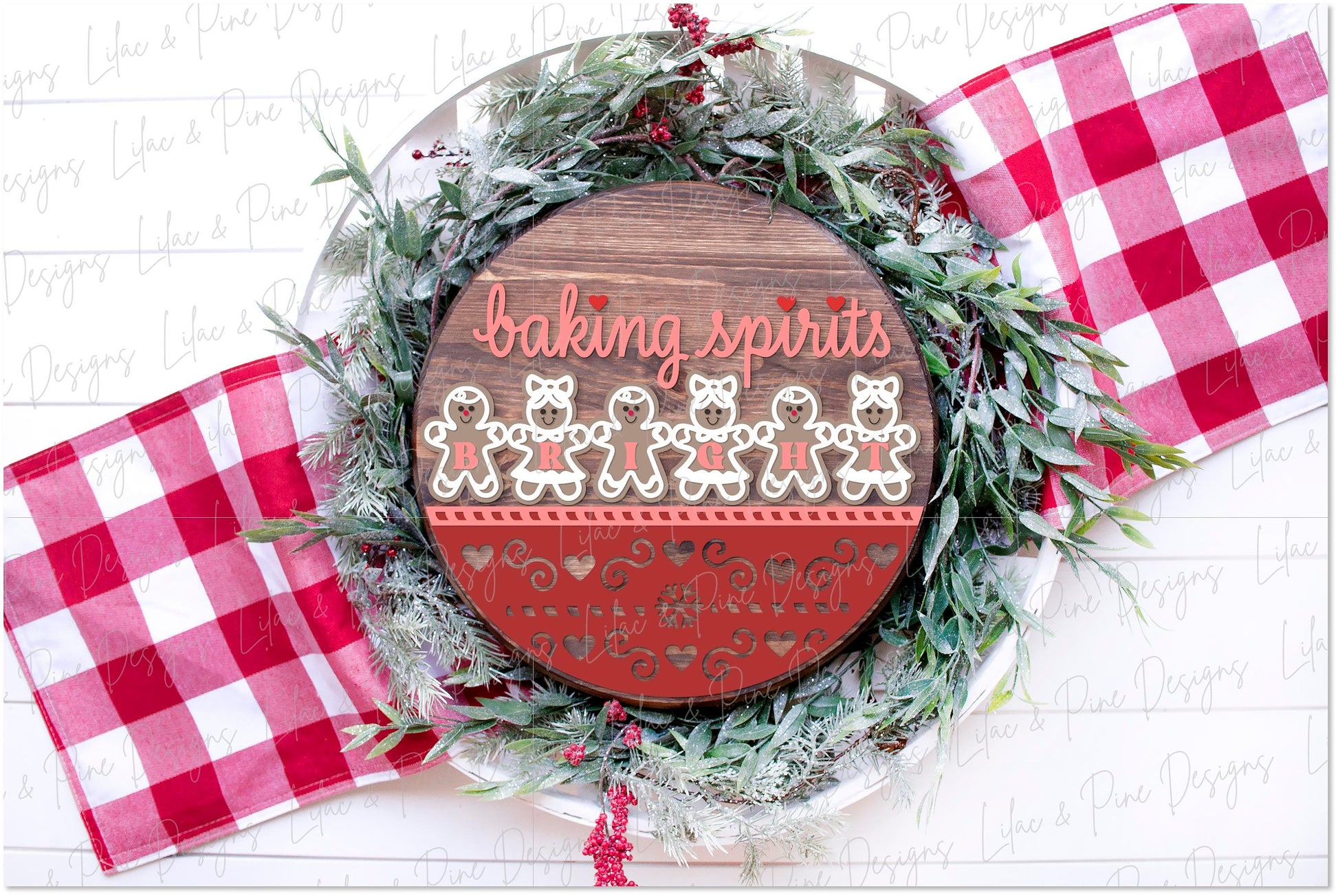 Christmas round sign SVG, Baking Spirits bright SVG, gingerbread door hanger, welcome sign SVG, Glowforge Svg, laser cut file
