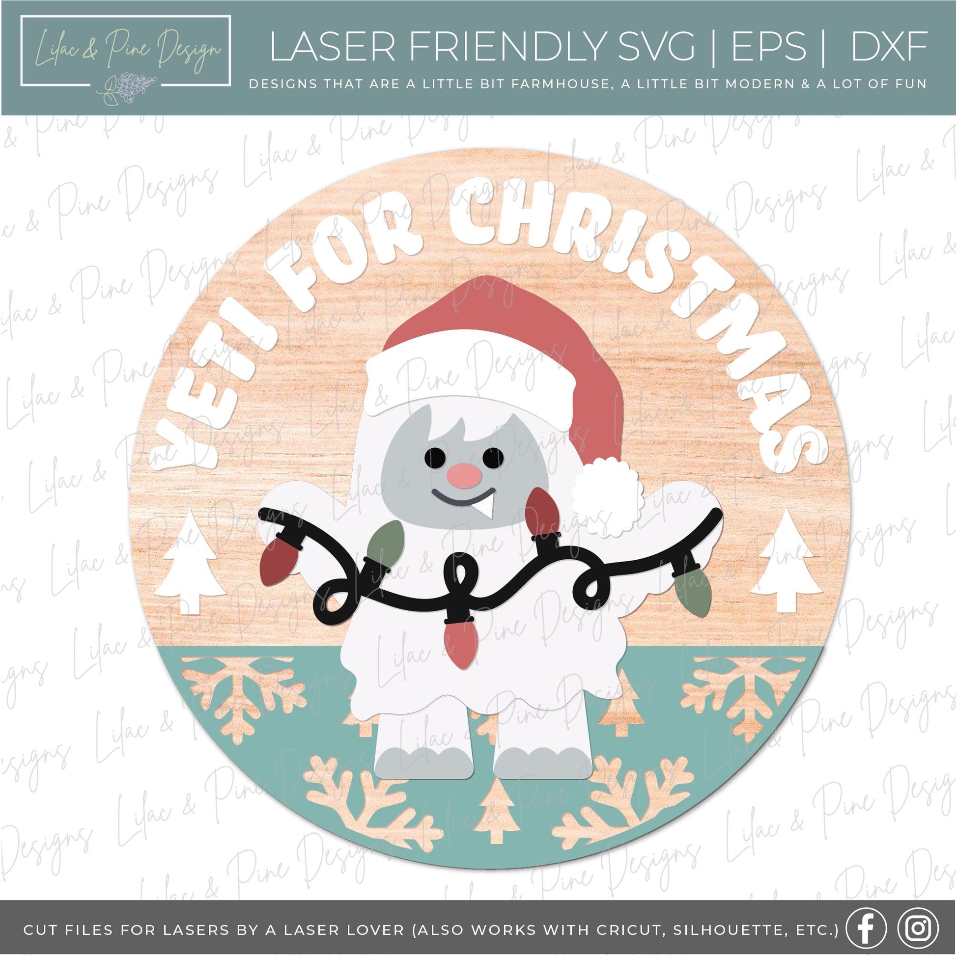 Christmas round sign SVG, Holiday Yeti SVG, cute Christmas door hanger, welcome sign SVG, Glowforge Svg, laser cut file, digital download