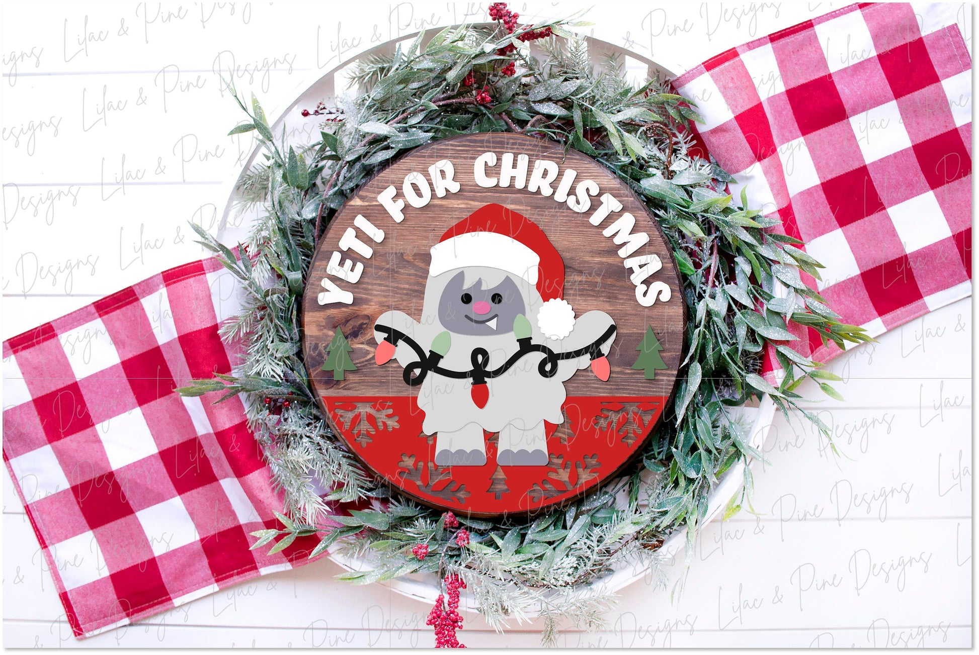Christmas round sign SVG, Holiday Yeti SVG, cute Christmas door hanger, welcome sign SVG, Glowforge Svg, laser cut file, digital download