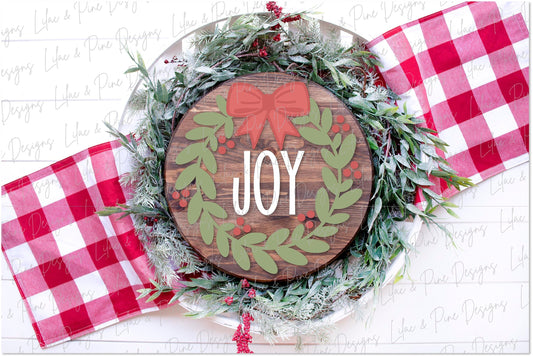 Christmas wreath round sign SVG, Joy door hanger, Holly Berry welcome sign SVG, Glowforge Svg, laser cut file, digital download