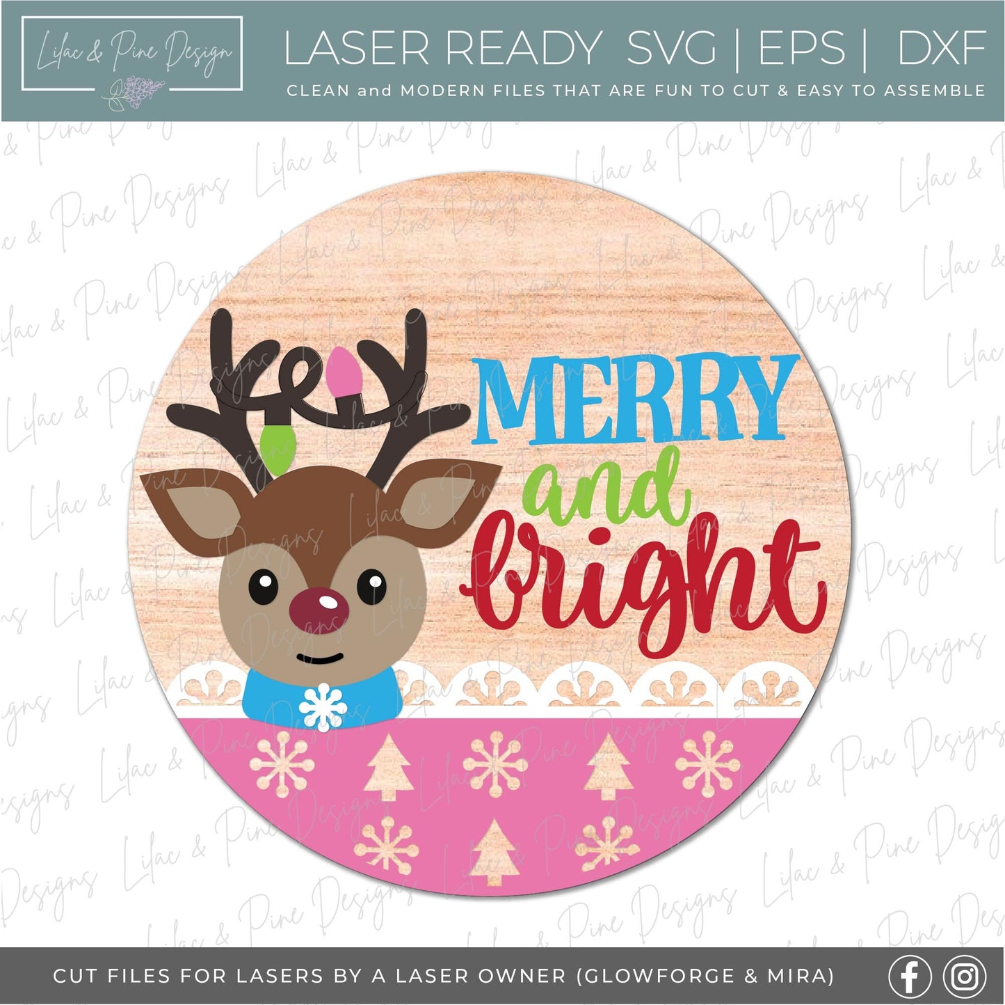 Merry and bright sign SVG, Reindeer door hanger, cute Christmas welcome sign SVG, Glowforge Svg, laser cut file, digital download