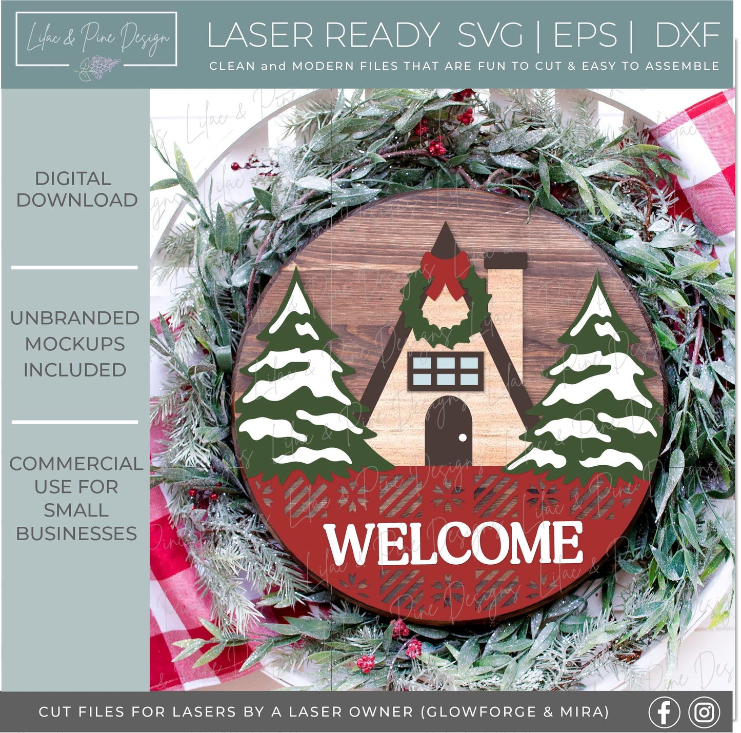 Christmas Door Hanger bundle, Holiday welcome signs, Gingerbread Christmas SVG, Joy wreath svg, Ski lodge SVG, Glowforge Svg, laser cut file