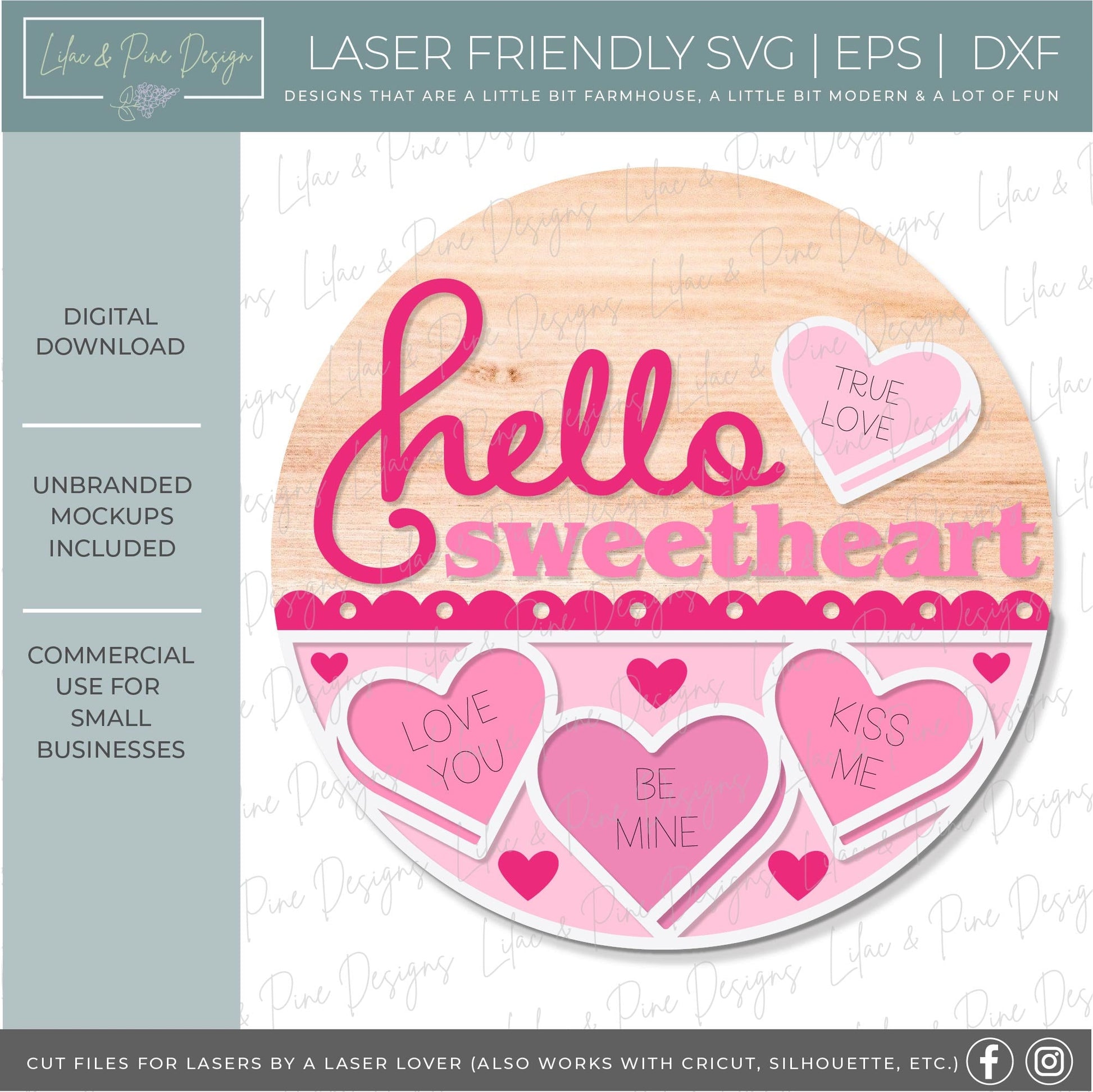 Valentine's Day welcome sign SVG, hello sweetheart door hanger SVG, Valentine heart candy round sign SVG, Glowforge Svg, laser cut file