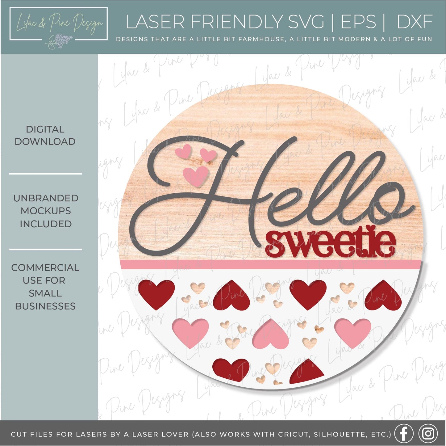 Valentine's Day welcome sign SVG, hello sweetie door hanger SVG, Valentine heart round sign svg, paint party, Glowforge Svg, laser cut file