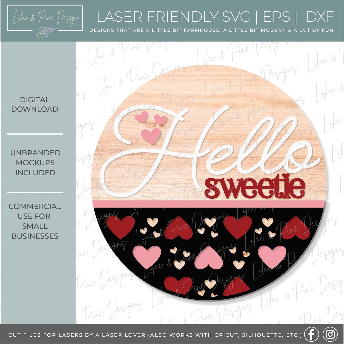 Valentine's Day welcome sign SVG, hello sweetie door hanger SVG, Valentine heart round sign svg, paint party, Glowforge Svg, laser cut file