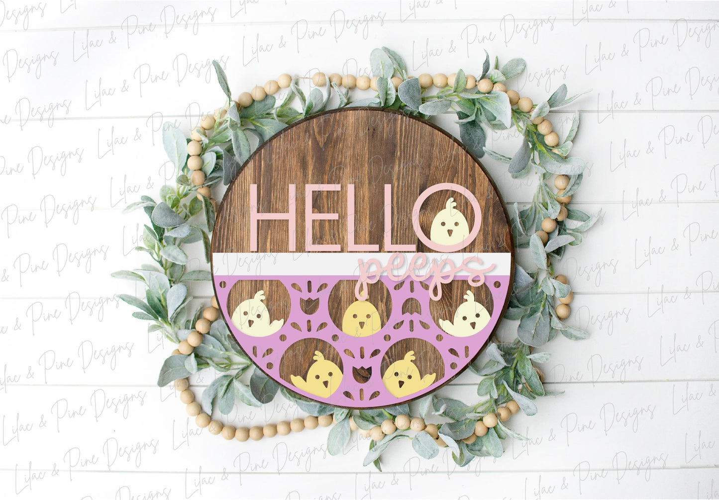Hello Peeps door hanger, Easter welcome sign SVG, cute Easter chick SVG, Spring chicken laser design, Glowforge SVG, laser cut file
