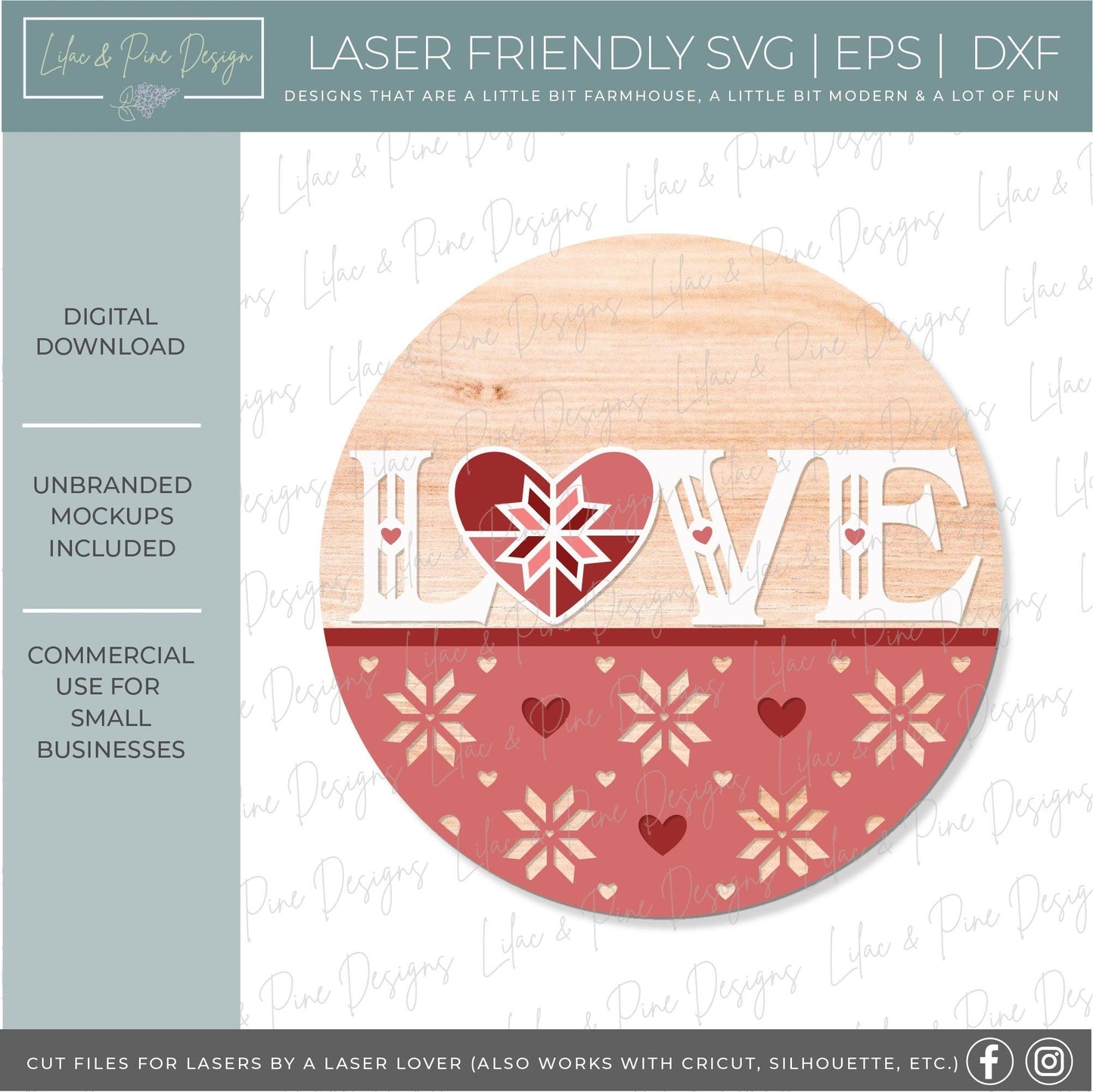 love quilt door hanger SVG, Valentine welcome sign, quilt heart round sign, Valentines Day decor, Glowforge SVG, laser cut file