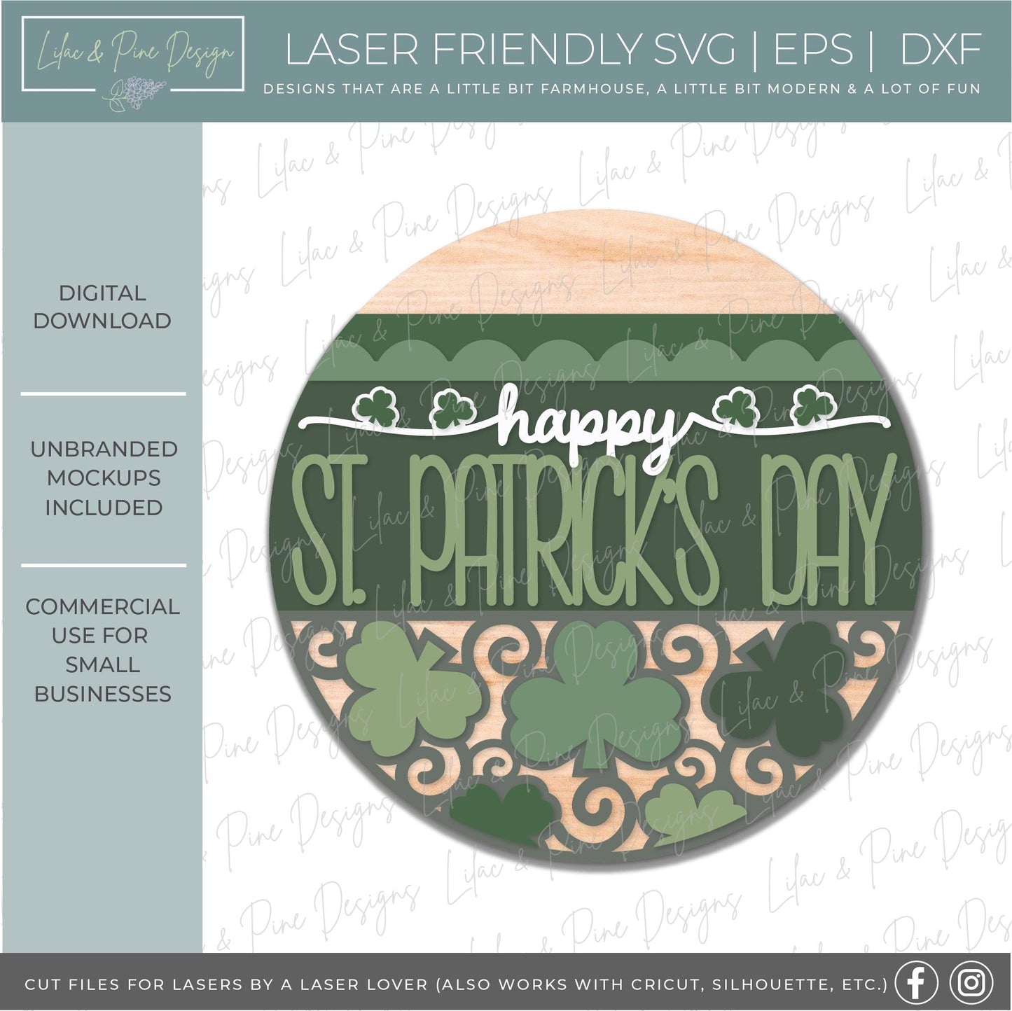 Happy St Patricks Day sign, Shamrock door hanger SVG, St Patrick welcome sign, St Paddys day decor, Irish svg, Glowforge SVG, laser cut file