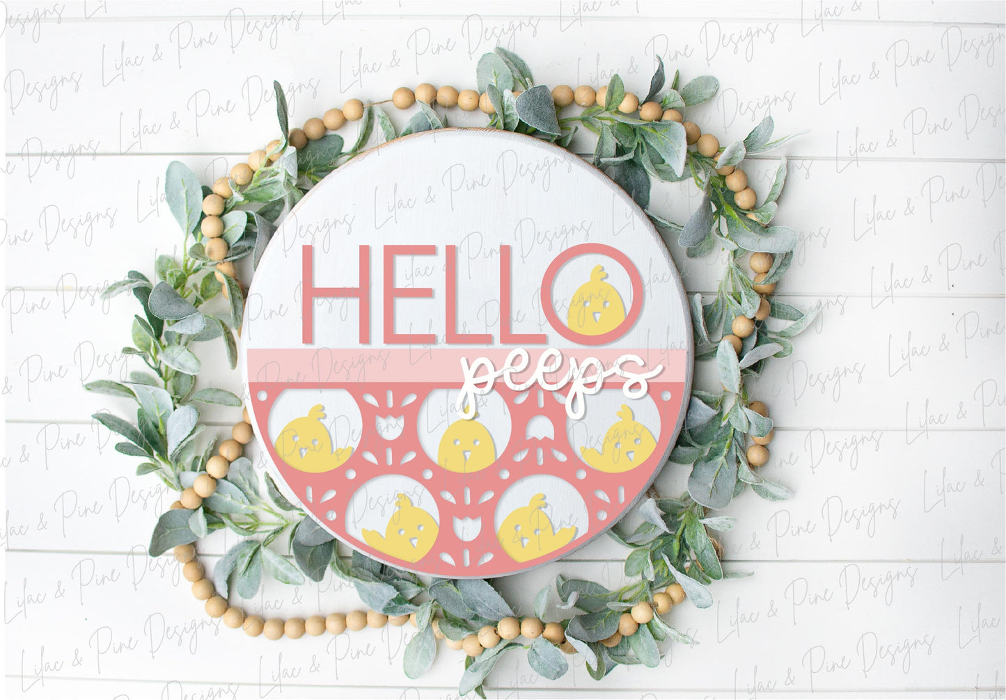 Hello Peeps door hanger, Easter welcome sign SVG, cute Easter chick SVG, Spring chicken laser design, Glowforge SVG, laser cut file
