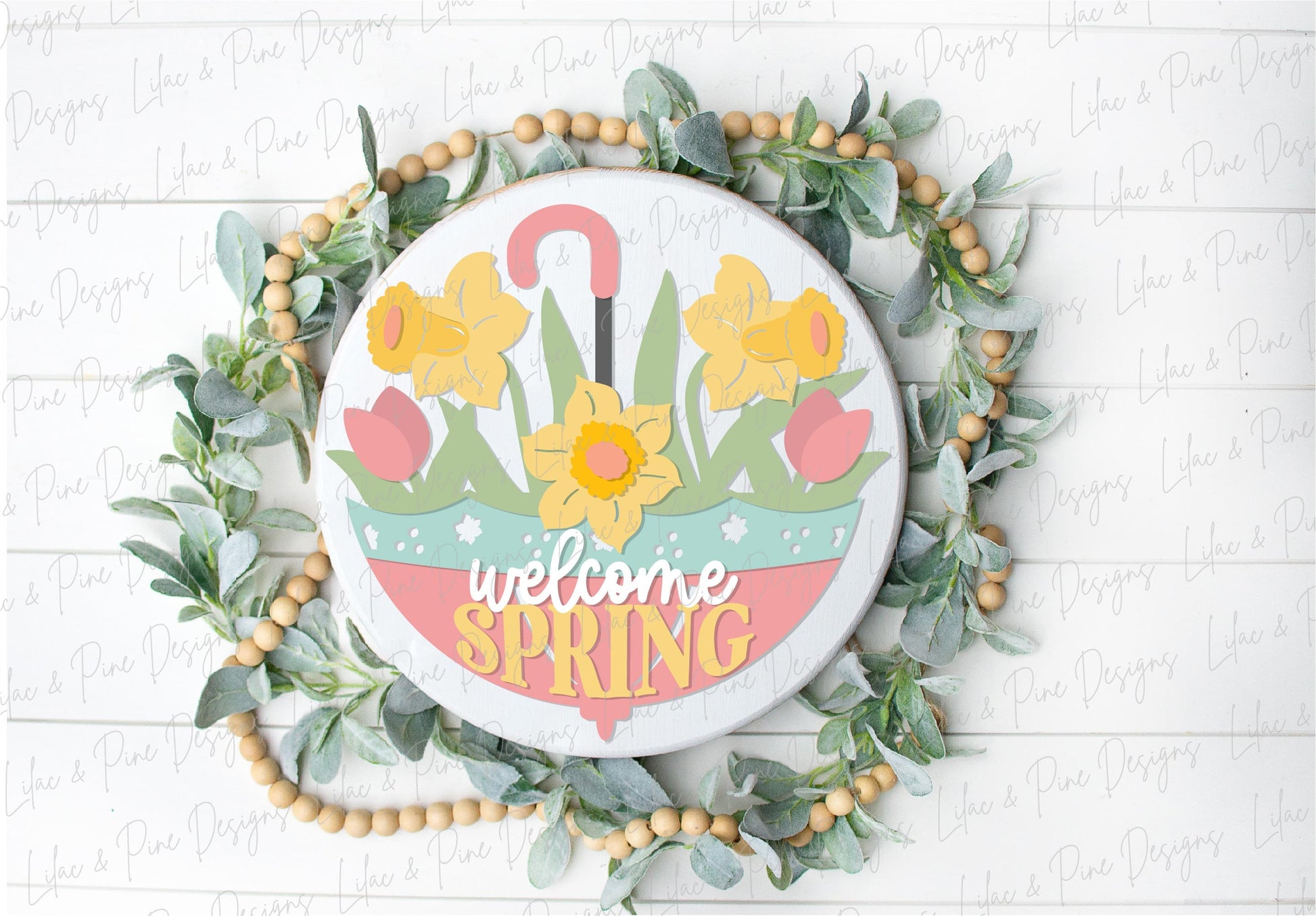 welcome spring sign SVG, tulip door hanger, umbrella Welcome SVG, spring floral decor, daffodil door hanger, Glowforge SVG, laser cut file