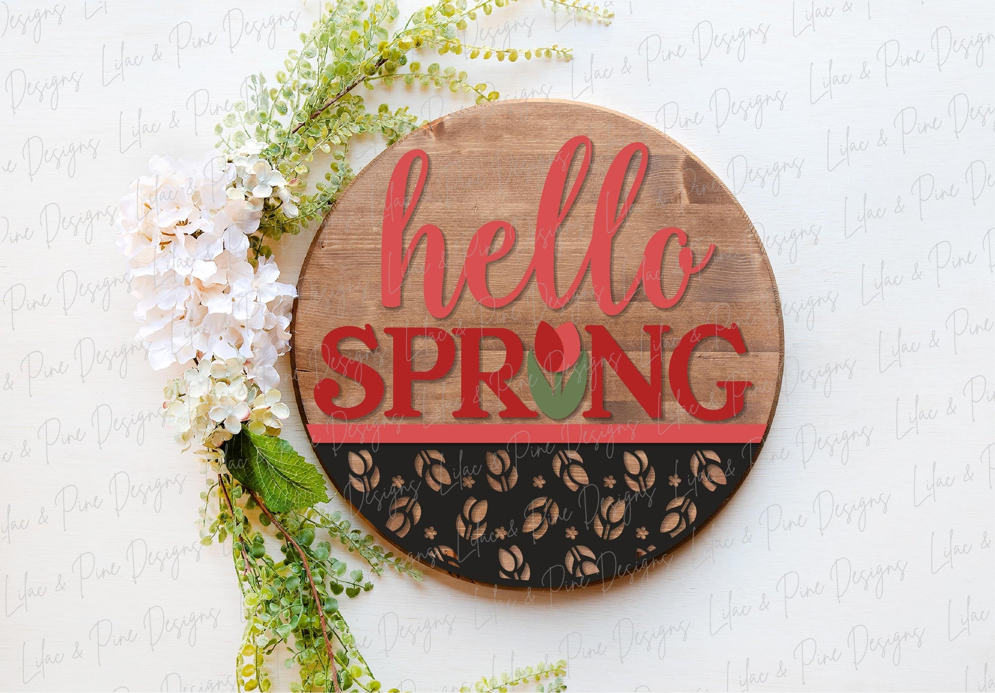 hello spring SVG, tulip door hanger, spring flower Welcome SVG, floral decor, spring laser template, Glowforge SVG, laser cut file