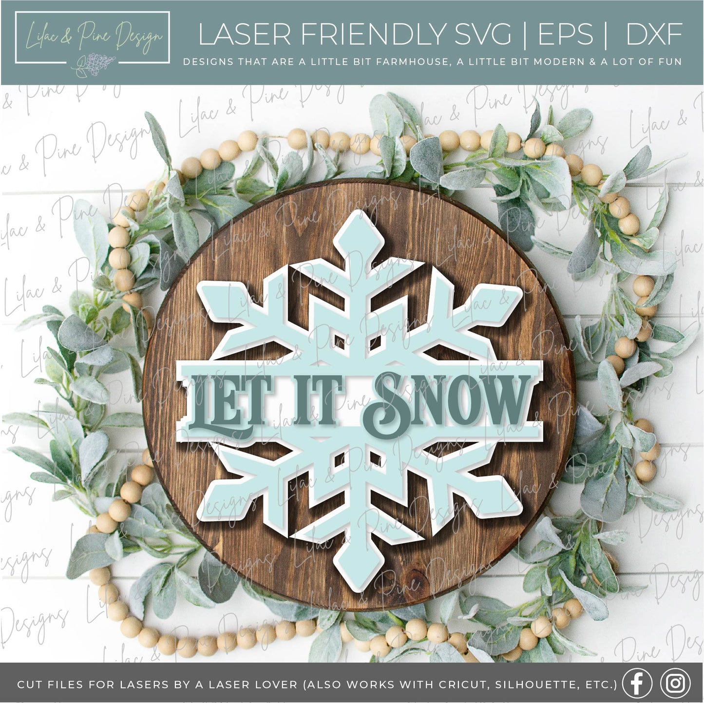 Let it Snow door hanger, Snowflake SVG, Snow Welcome sign, Winter decor svg,  laser cut file, Glowforge SVG