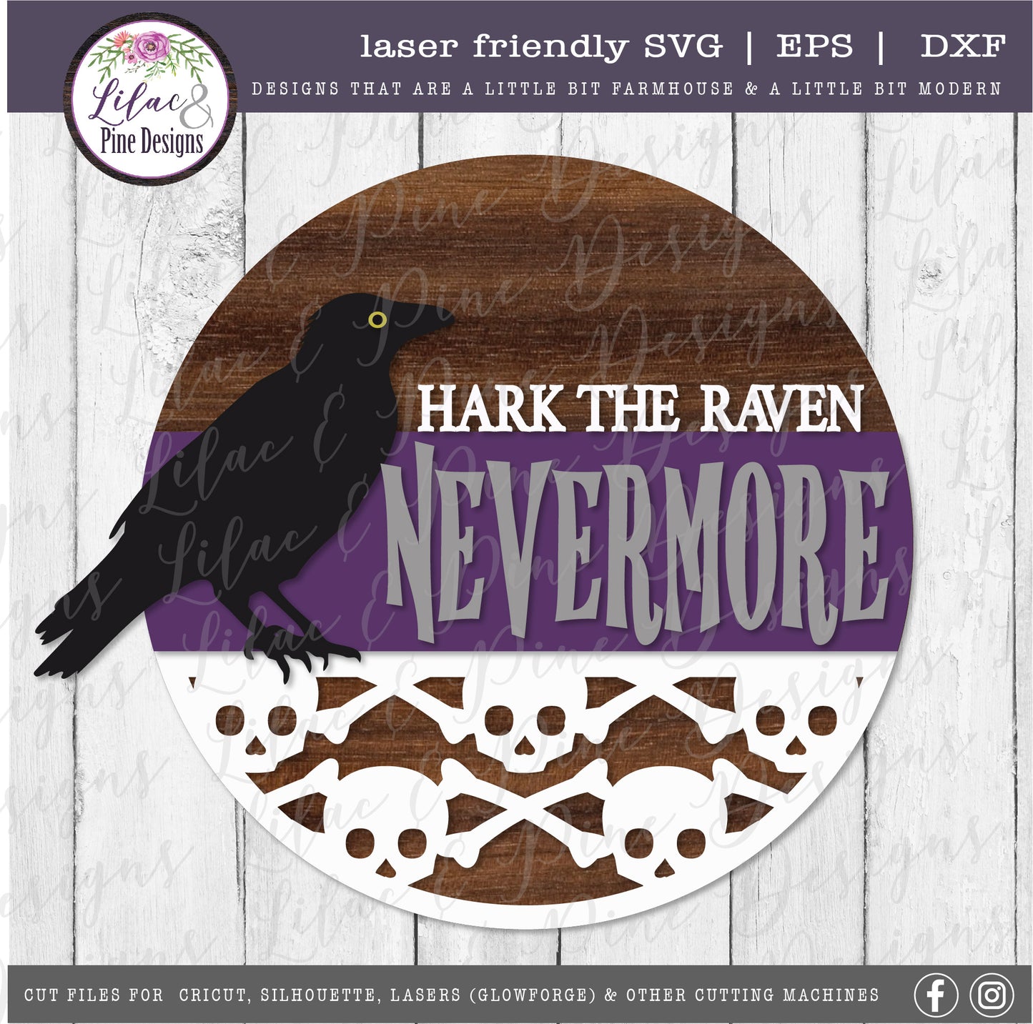 Nevermore Raven Sign SVG, Halloween Welcome SVG, Spooky SVG, Raven SVG, Skull pattern SVG, Poe SVG, Door Round, Halloween SVG, Halloween decor, laser cut file, Glowforge SVG