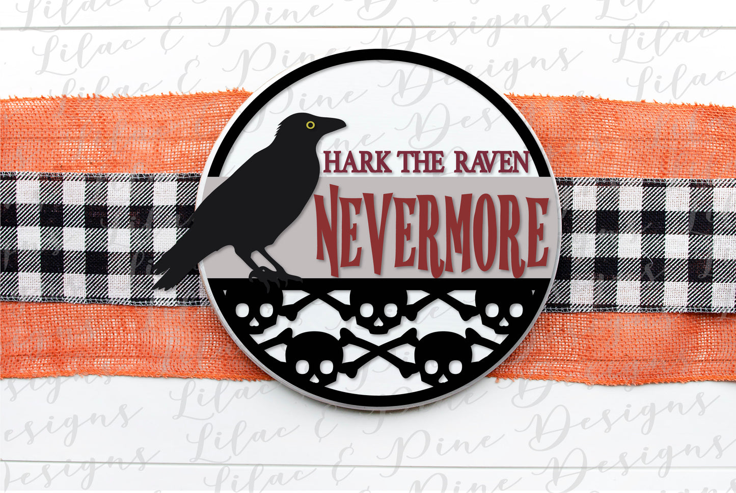 Nevermore Raven Sign SVG, Halloween Welcome SVG, Spooky SVG, Raven SVG, Skull pattern SVG, Poe SVG, Door Round, Halloween SVG, Halloween decor, laser cut file, Glowforge SVG