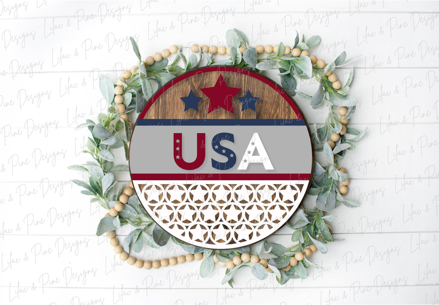 Patriotic Welcome round sign, July 4th door decor SVG, USA SVG, Olympics decor, Independence Day porch sign, Glowforge Svg, laser cut file