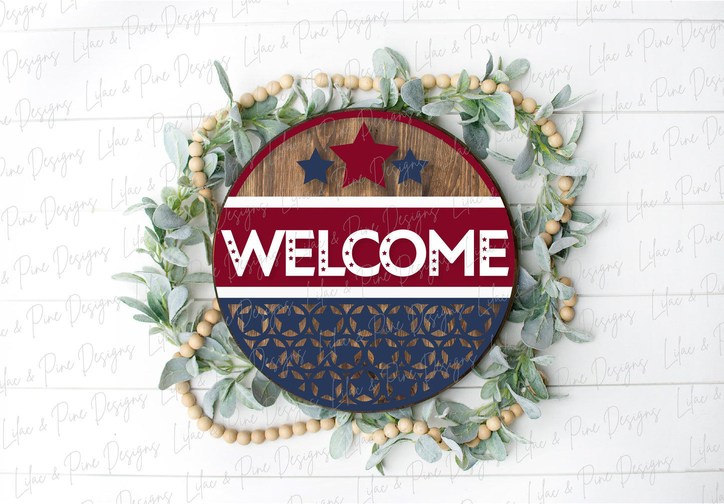 Patriotic Welcome round sign, July 4th door decor SVG, USA SVG, Olympics decor, Independence Day porch sign, Glowforge Svg, laser cut file
