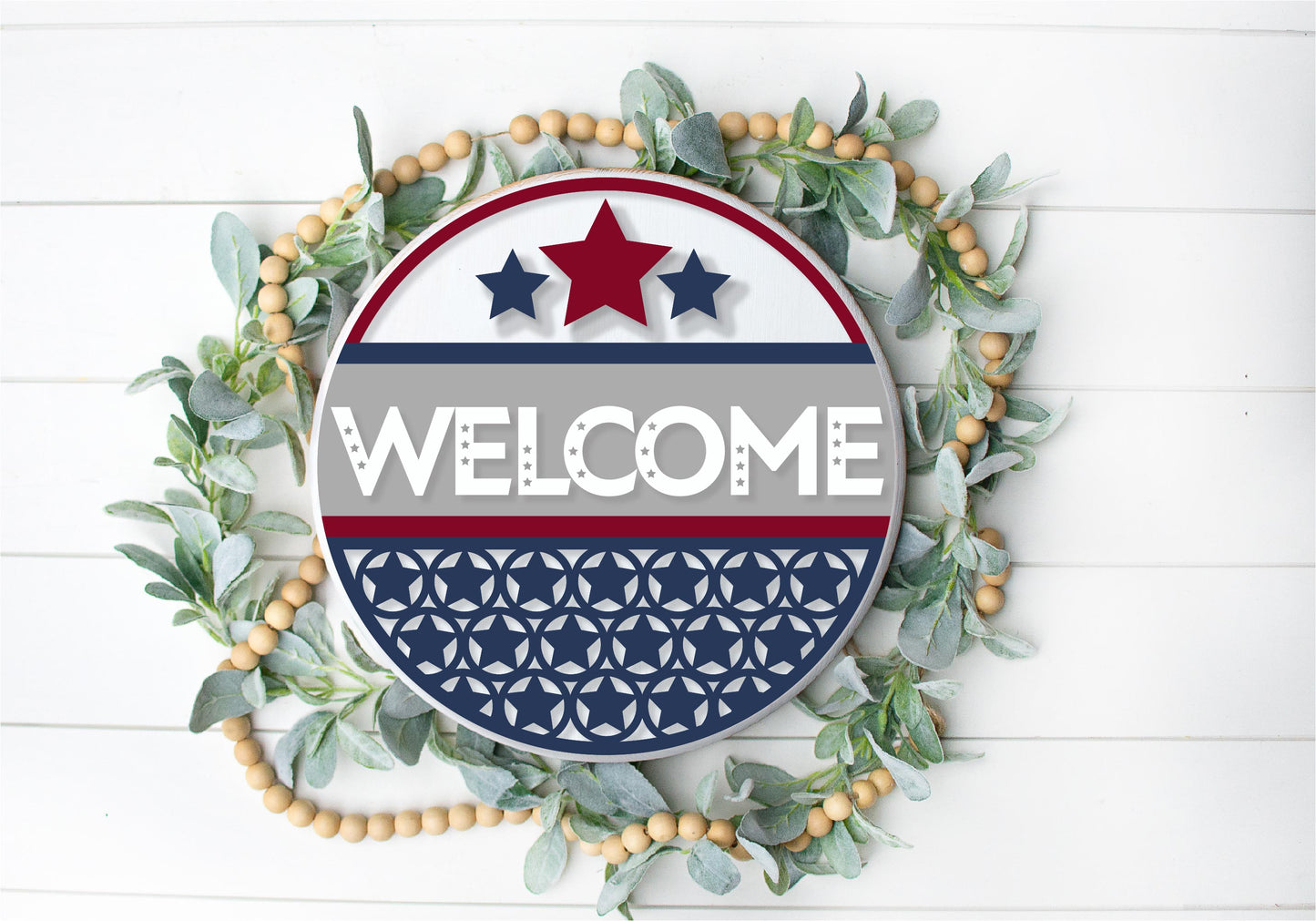 Patriotic Welcome round sign, July 4th door decor SVG, USA SVG, Olympics decor, Independence Day porch sign, Glowforge Svg, laser cut file