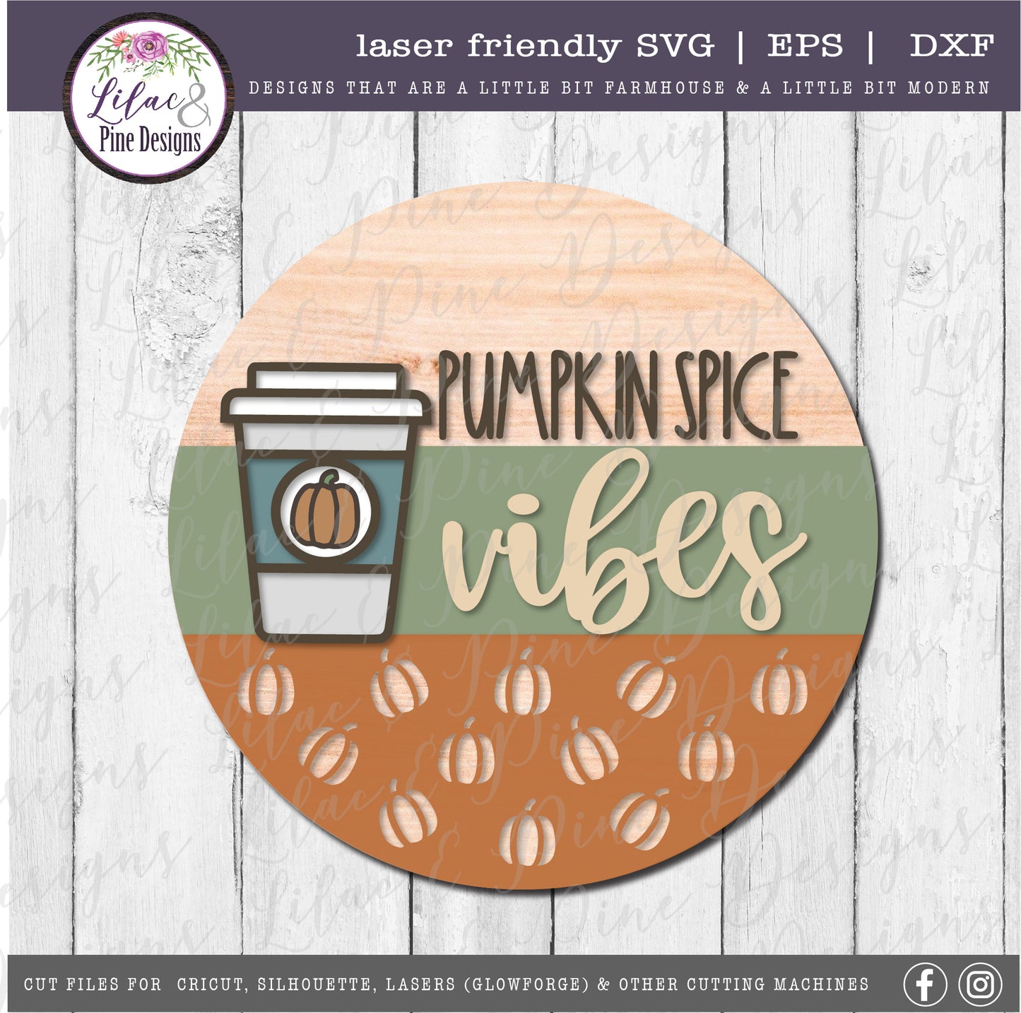 Pumpkin Spice round sign SVG, fall decor SVG, coffee design, laser cut file, Glowforge Svg