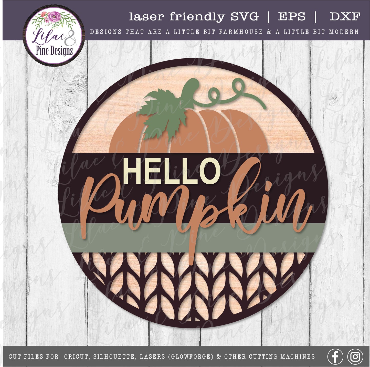 Hello Pumpkin Sweater pattern round sign SVG, fall porch decor SVG, laser cut file, Glowforge SVG