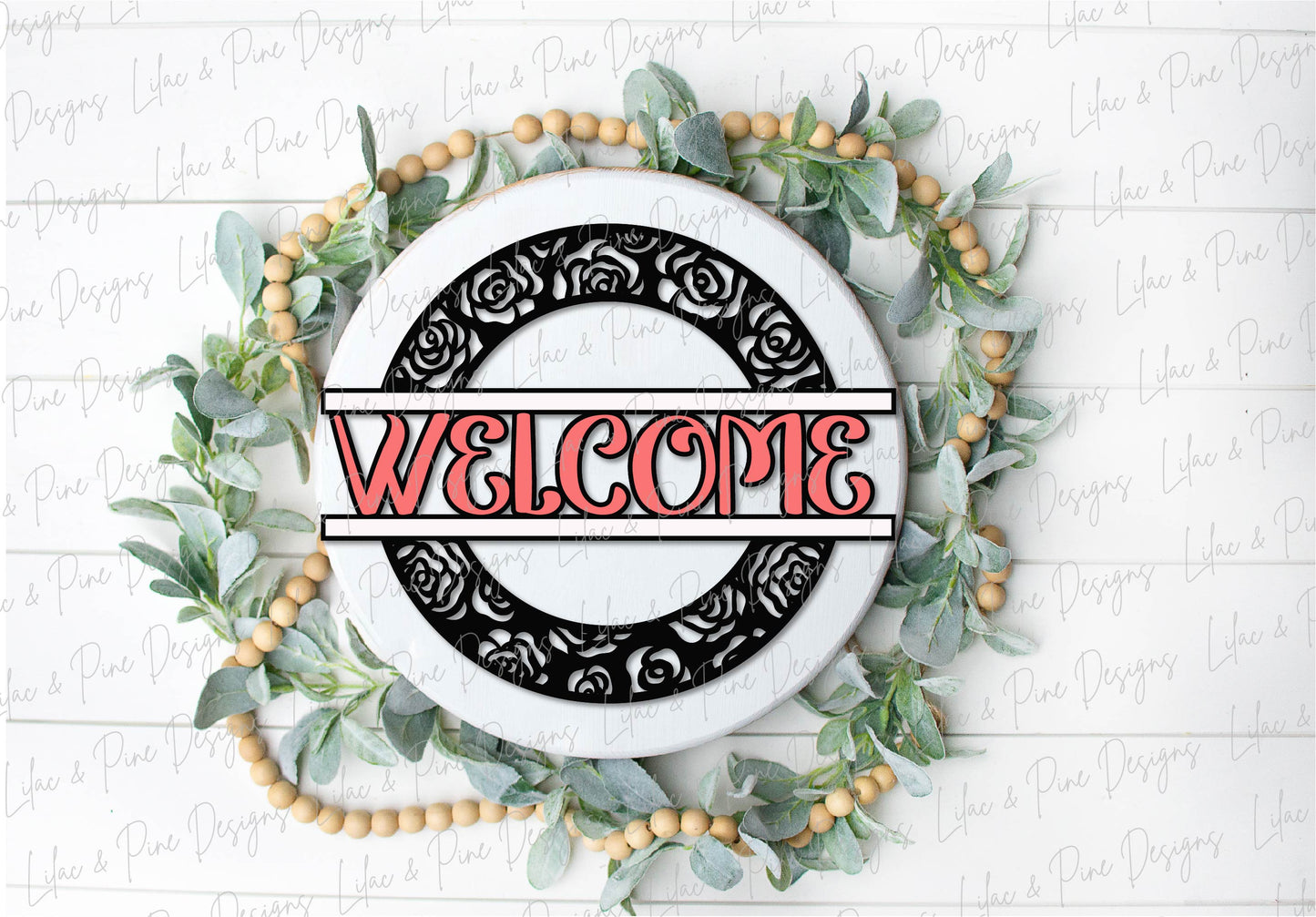 Rose Welcome Door hanger, floral decor SVG, rose svg, flower SVG, spring sign, summer sign SVG Glowforge Svg, laser cut file