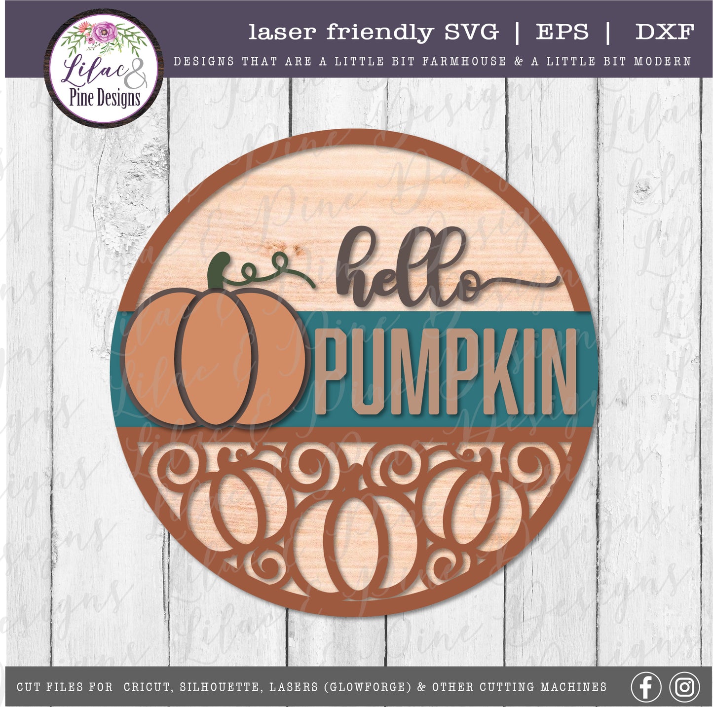 Swirly pumpkin pattern round sign SVG, fall porch decor SVG, laser cut file, Glowforge SVG