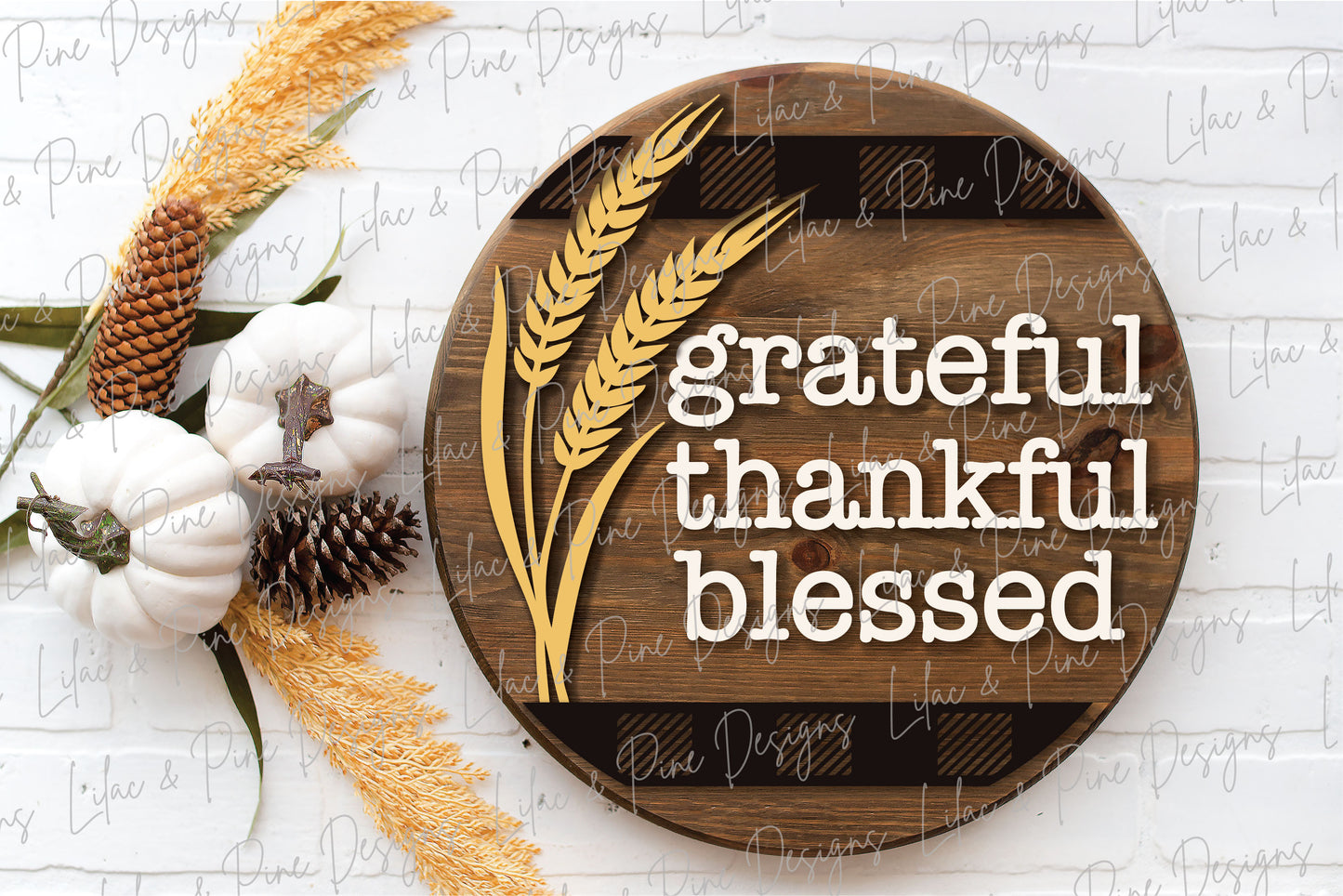 Grateful Thankful Blessed sign, Thanksgiving door round SVG, Fall Welcome, Autumn porch decor SVG, wheat SVG, Glowforge Svg, laser cut file