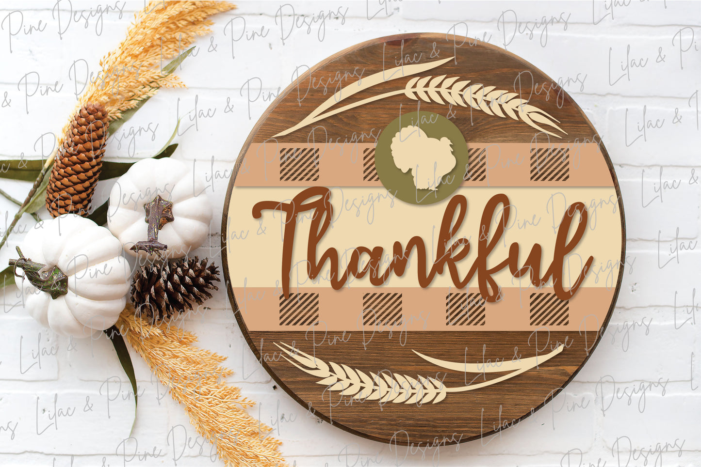 Thankful turkey sign SVG, Thanksgiving round SVG, Fall Welcome, Turkey porch decor svg, buffalo plaid svg, Glowforge Svg, laser cut file