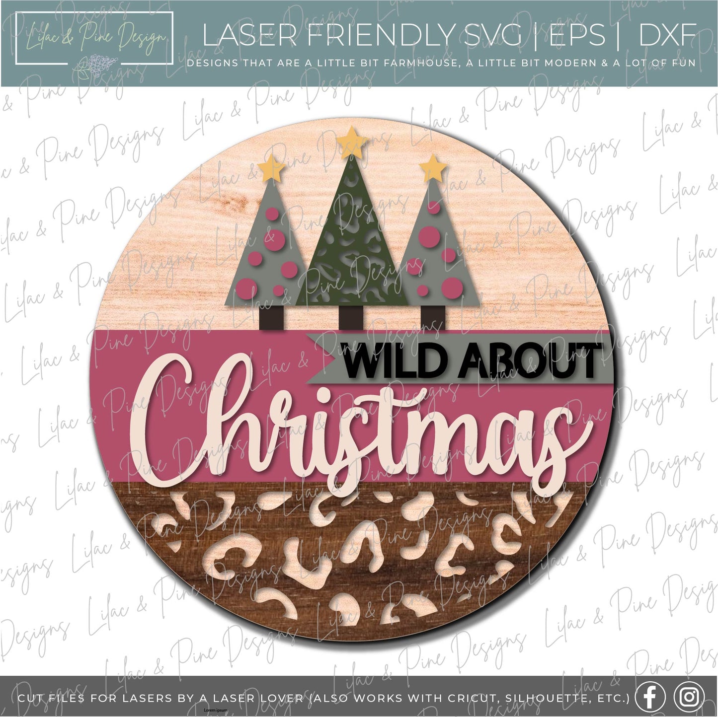 Wild about Christmas door round SVG, Christmas welcome SVG, Christmas tree SVG, leopard Christmas, laser cut file, Glowforge SVG